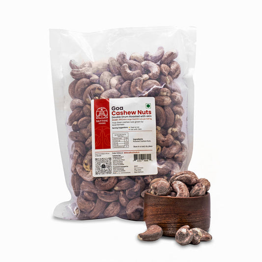 Sattvic Foods Double Drum Roasted Cashew Nuts with skin -500 gms